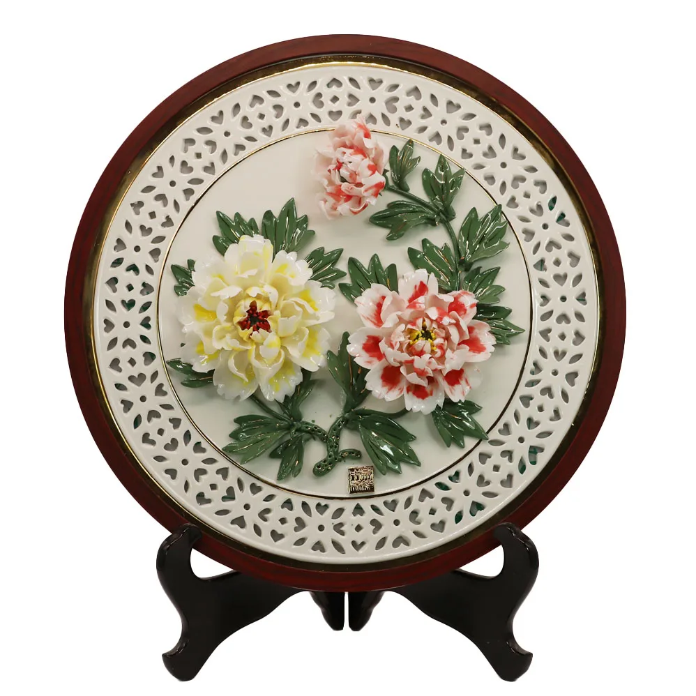 High Quality Custom Logo Porcelain Souvenir Plate Floral Trimmed Ceramic Decorative Plates Ceramic Ornament