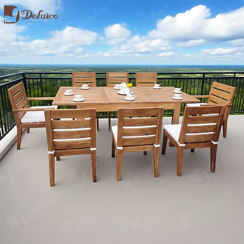 Factory Custom Teak Wood Extendable Dining Table Set 6 8 Seater Teak Outdoor Furniture