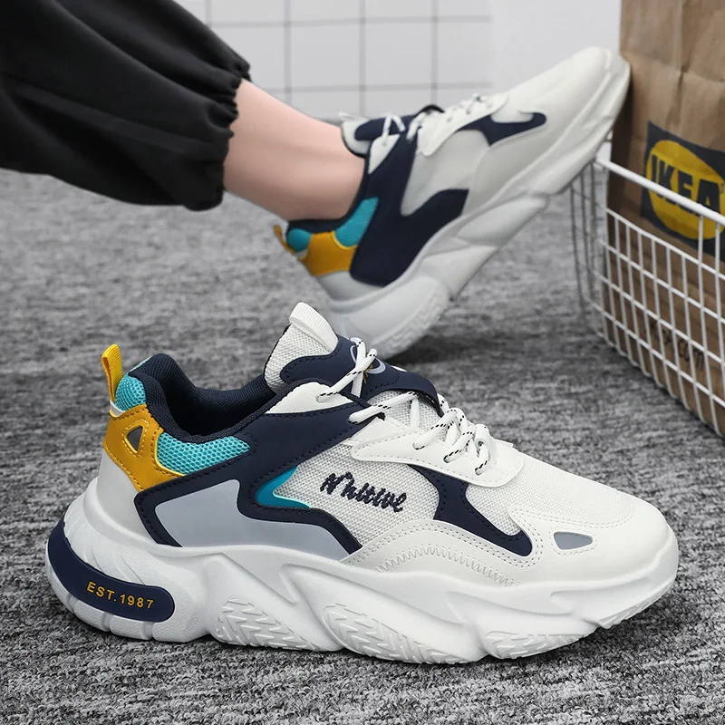 Trendy Men Breathable Mesh Shoes Versatile Thick Sole Sports Shoes Causal Walking Running Sneakers Causal Shoes
