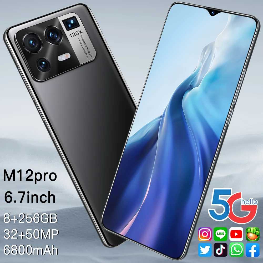 Новый M12 Pro 8 Гб + 256 Гб 6,7 Дюймов Смартфон Глобальная Разблокирована С  Функцией Распознавания Лиц Android11 Сотового Телефона Телефоны Зеркало ...