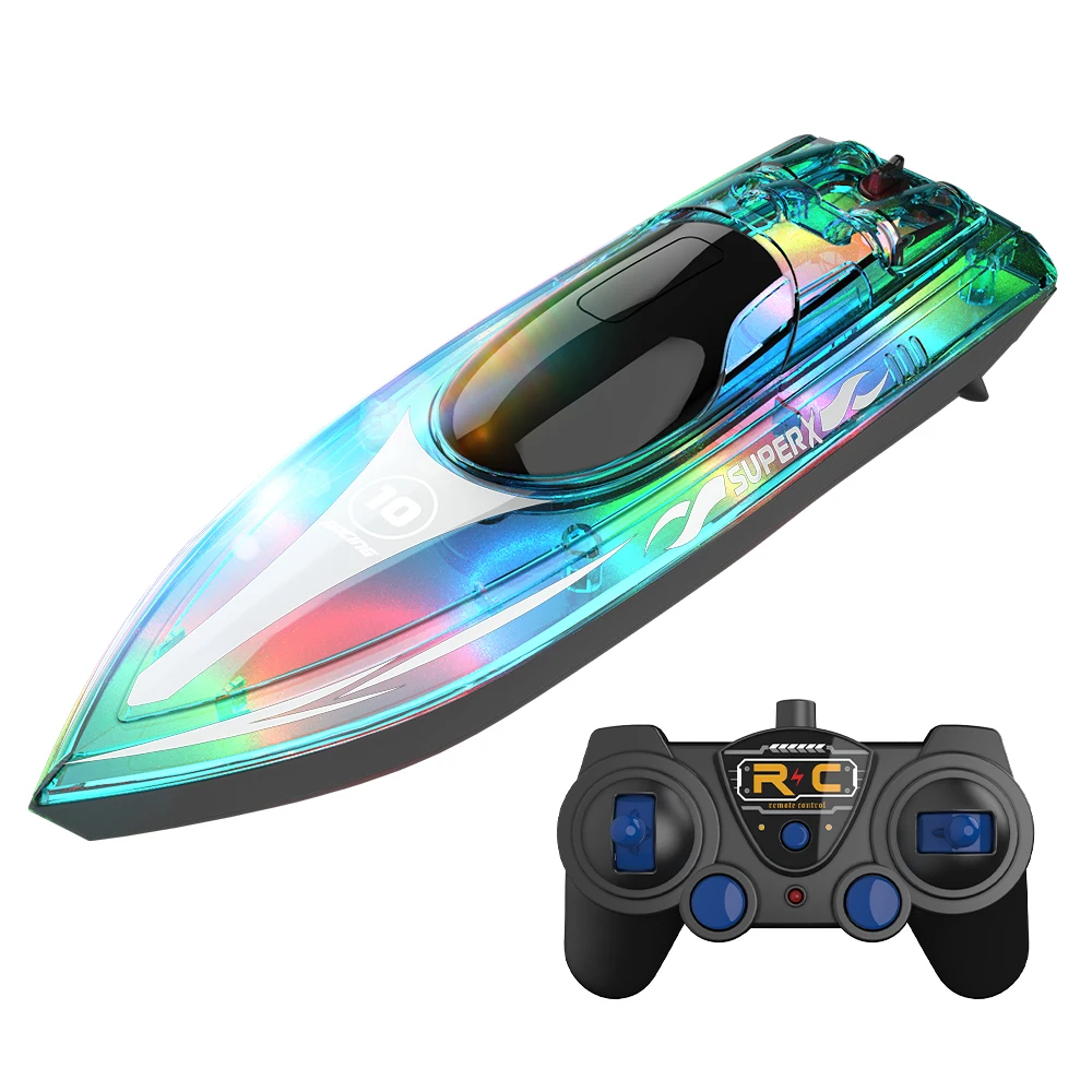 Flytec V555 Fast RC LED Light High Speed Remote Control Racing Boat Waterproof Model Toys Ship for Adult or Kid Gift in Pool