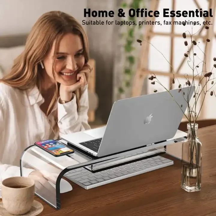 Customize Clear Acrylic Monitor Stand Riser with Storage Transparent ...