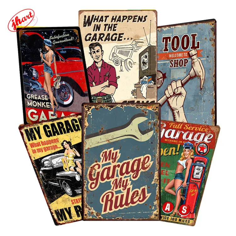 Targa In Metallo Vintage 'My Garage My Rules' - Poster Decorativo 20x30 Cm Per Officina E Pub