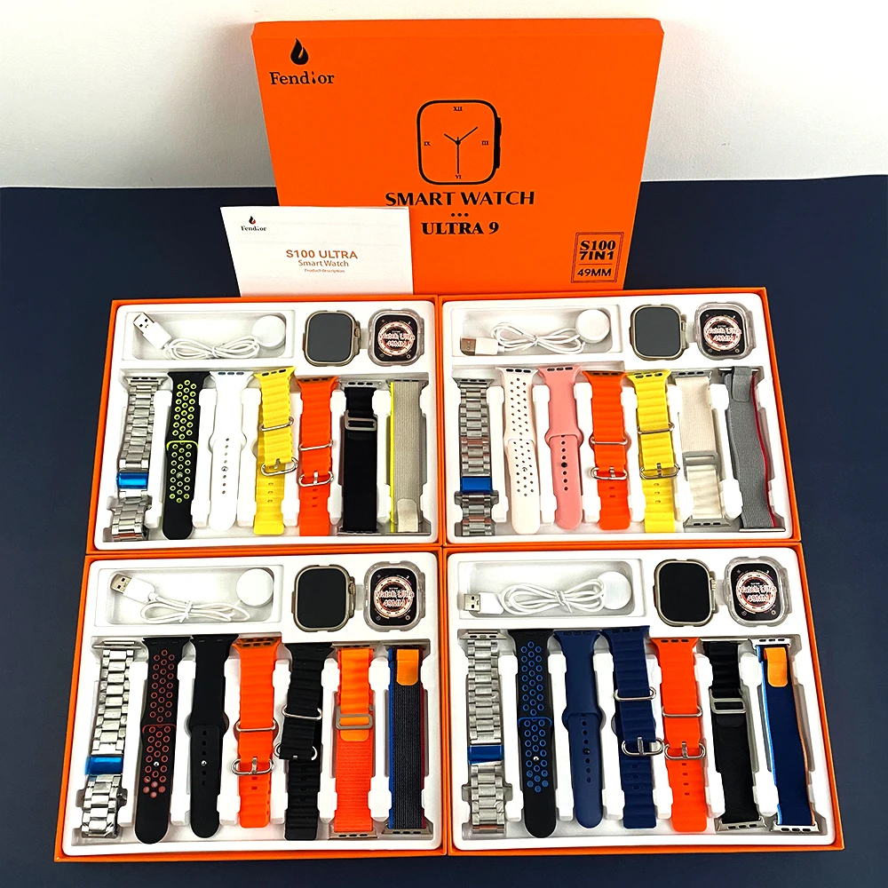 New S100 Ultra 9 Smart Watch 7 In 1 Straps 49mm Full Touch Screen Sport