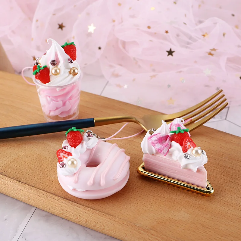 PVC Japanese Simulation Food Mini  Cake Ice Cream Cup Small Dessert Keychain Charm Pendant