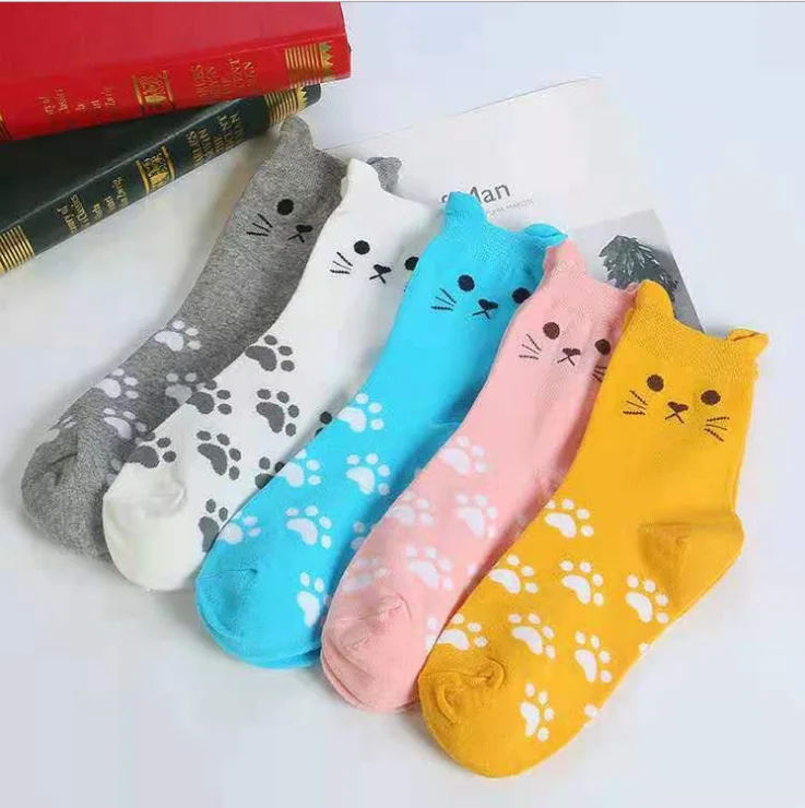 HF Women socks Amazon in tube cat pattern cotton socks casual striped stockings socks