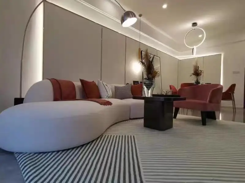 Modern latest living room sectional fabric leather sofa designs curved velvet sofa set furniture