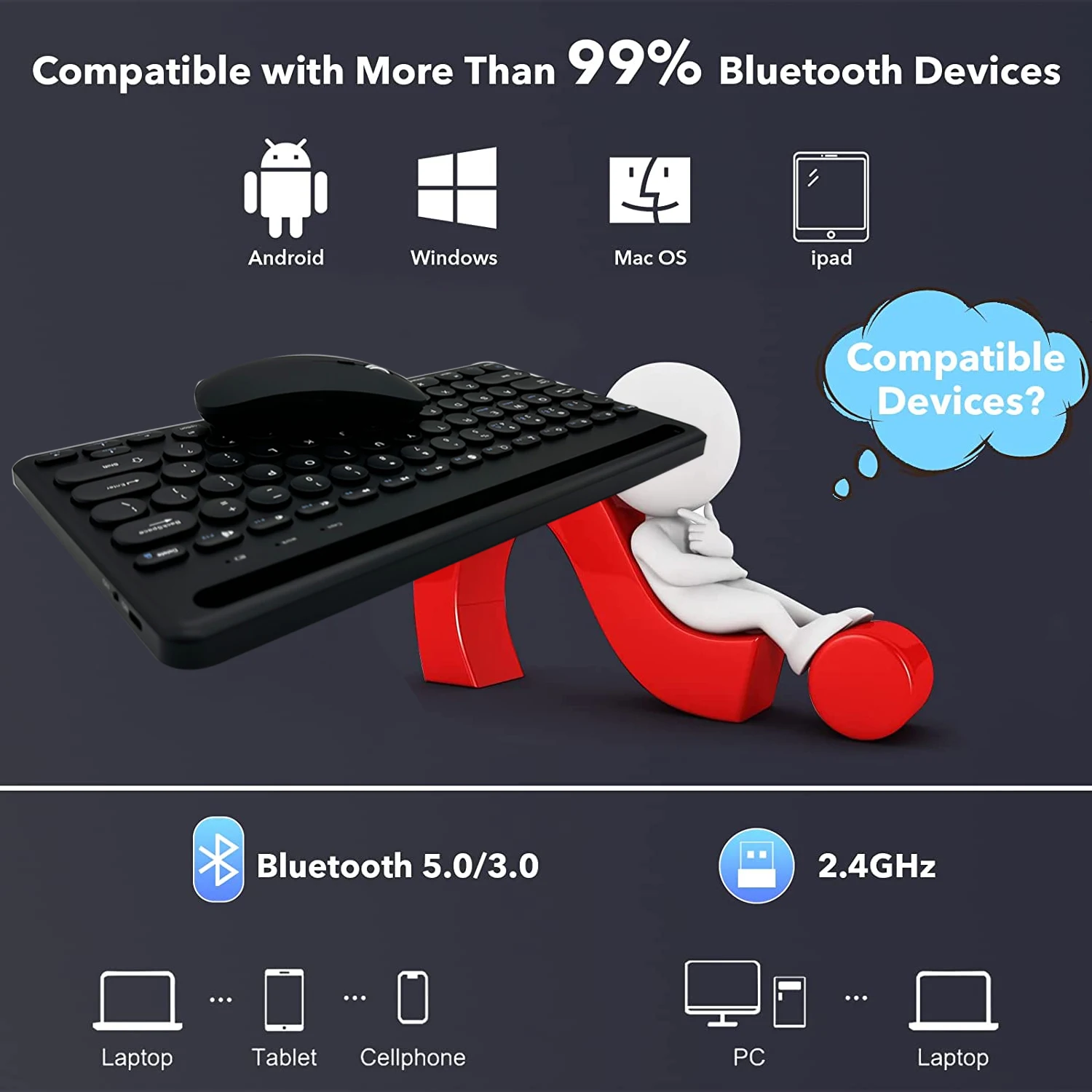 2023 New Design Cradle 4 Devices Wireless Multi Bluetooths 60 Keyboard
