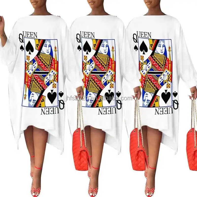 J&h Fashion 2xl Plus Size Clothing Queen Of Spades Print Longsleeve Round  Neck Oversize Loose Dress Ropa De Mujer Casual Wear - Buy Women Clothing  Loose Maxi Dress,Cotton Ropa De Mujer Casual