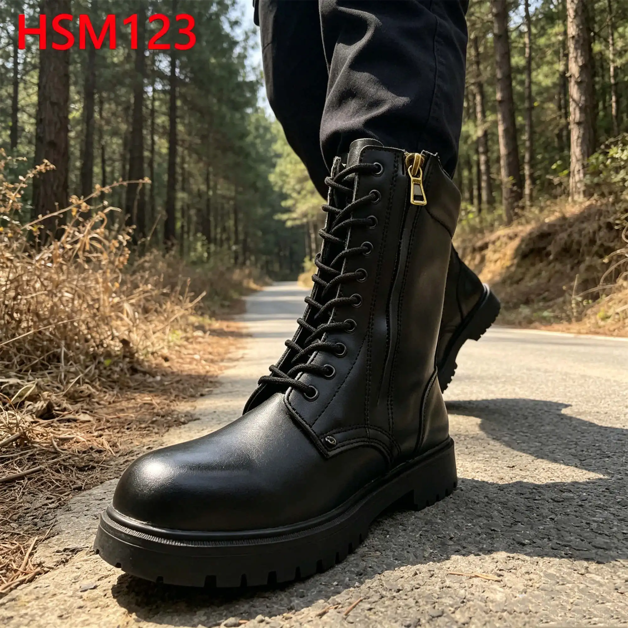 ZYF,Full Leather Combat Boots with Double Side Copper Zipper Fire Rescue Operation Thermal Insulation Marching Boots HSM123
