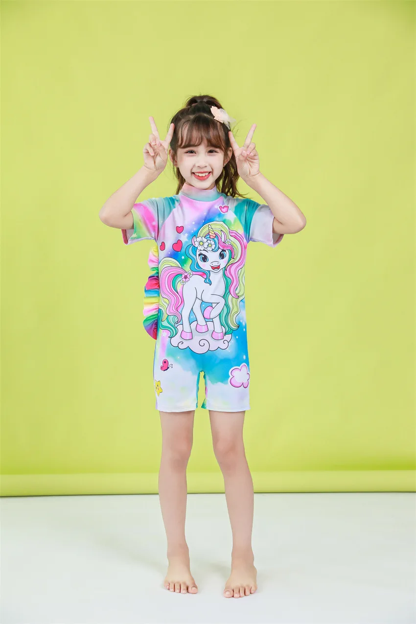 Kids Swimsuit 2024 Girls Swimsuit Cover Up Unicorn Design Short Sleeve ...