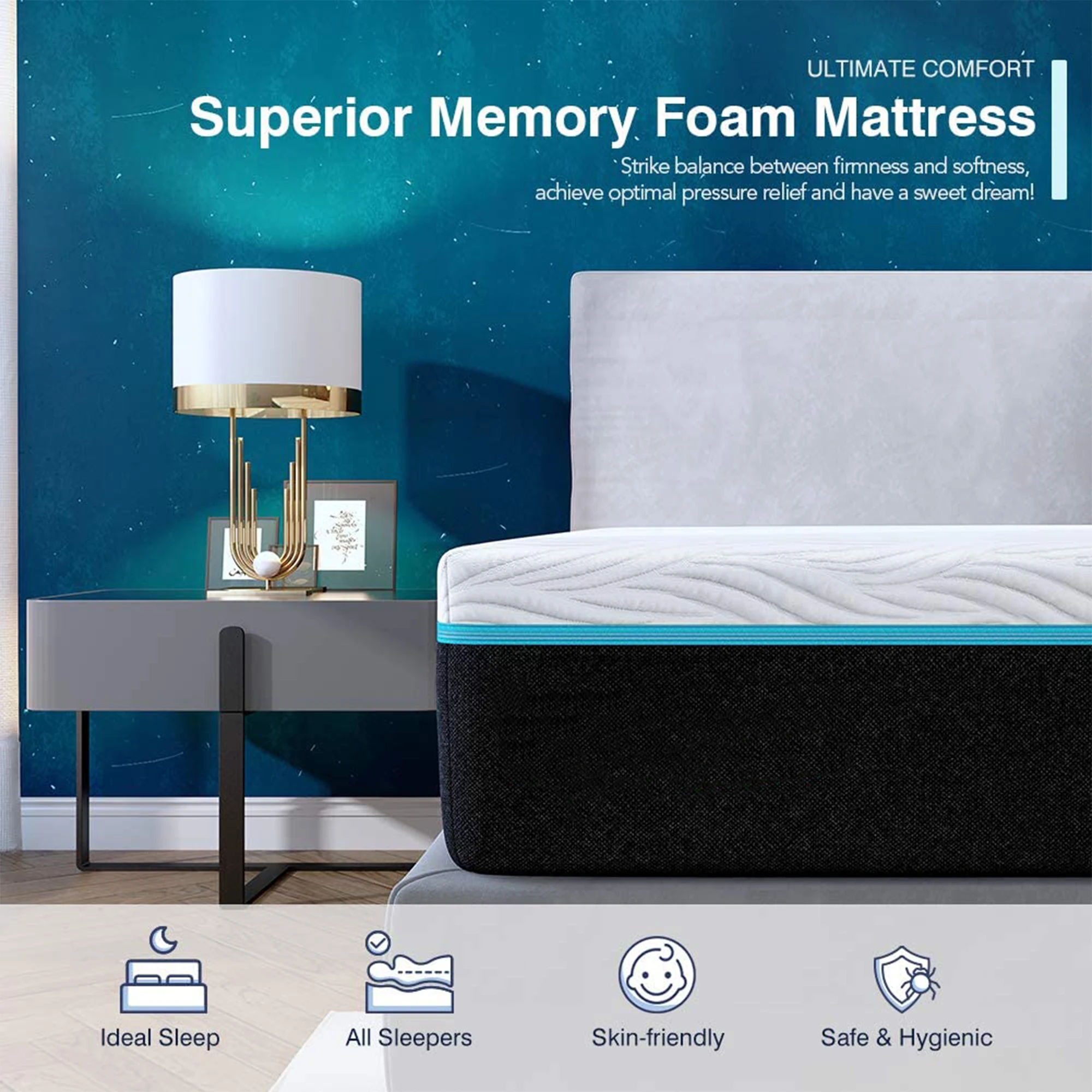 Natural energy fabric double bedpocket spring medium density memory foam mattress firm