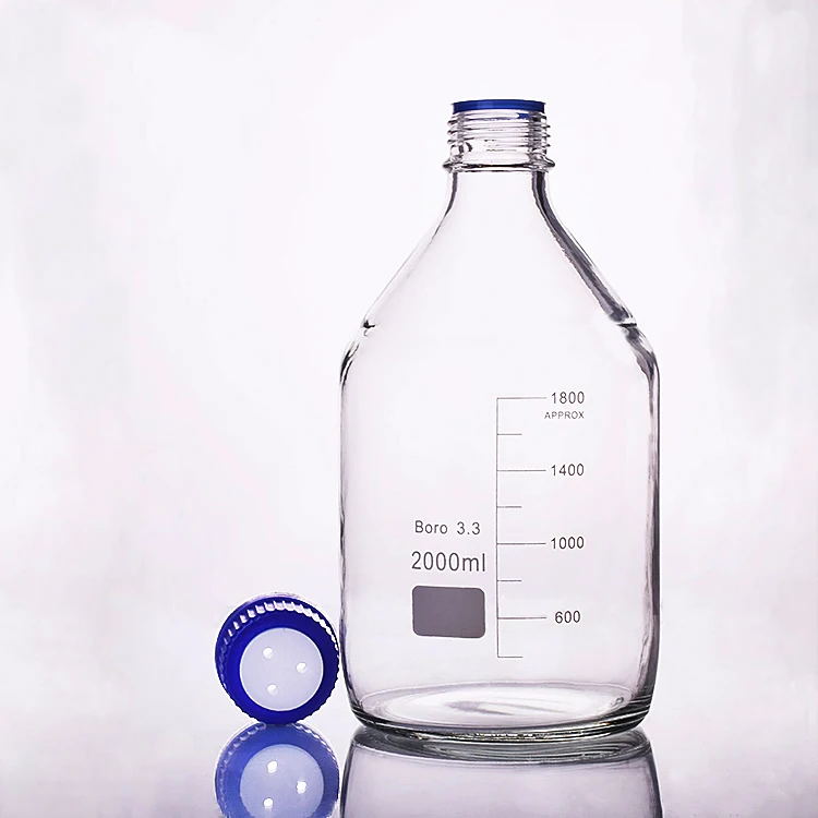 Лабораторная 2000 мл стеклянная бутылка реагента с защитной крышкой GL45