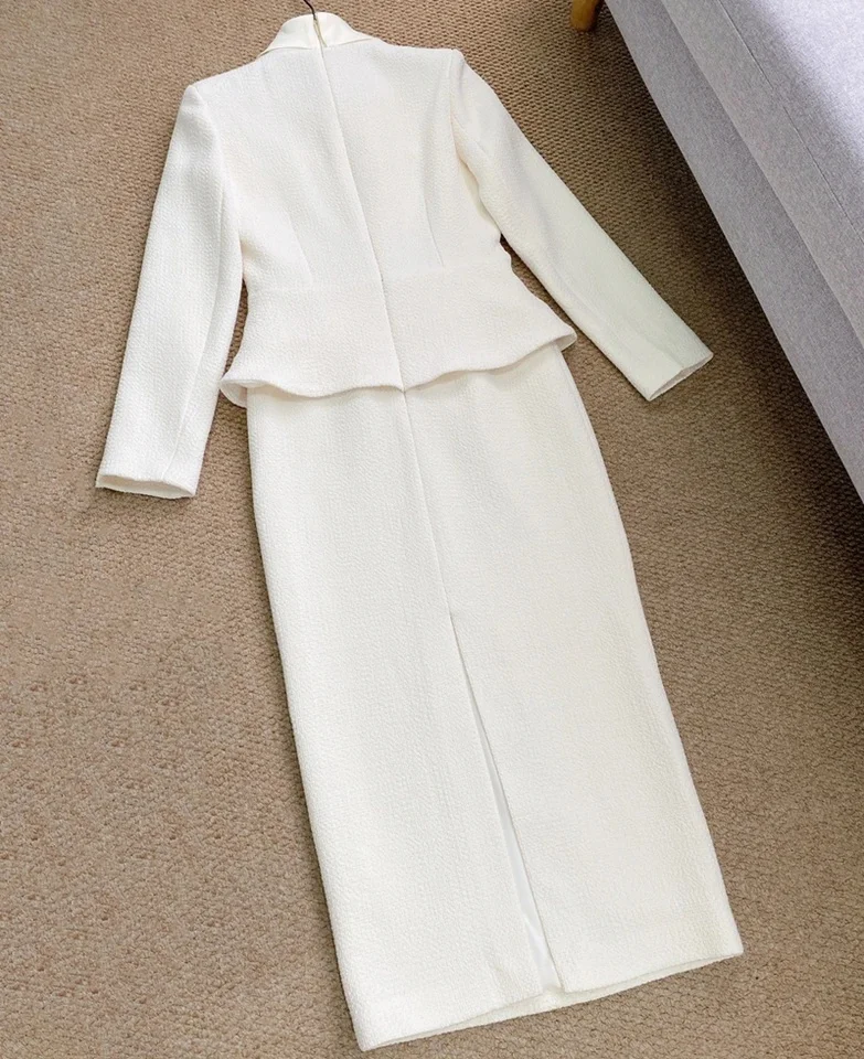 2026 Spring New Lvory White Tweed FakeTwo-Piece Women Long Dress Women Elegant Maxi Party Dress