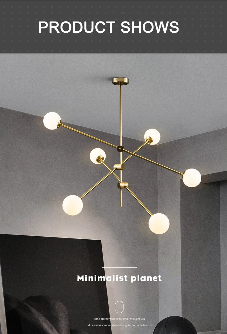 Glass pendant lights in chandelier New design milkly white globle lampshade with electroplated iron body for living room deco