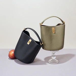 Large Capacity Top Layer Full Grain Women Handbag Borsetta Donna Bolsa Bolso Cow Leather Bucket Bags