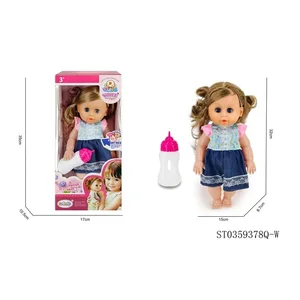14-Inch Funny Vinyl Pee and Drinking Girl Doll with 12 Sounds Educational Plastic Accessory Toy