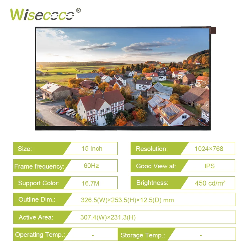 Wisecoco Customized 15 Inch Tft Display Industrial Transmissive 700 Nits Highlighted Tft Lcd Display Module For Computer