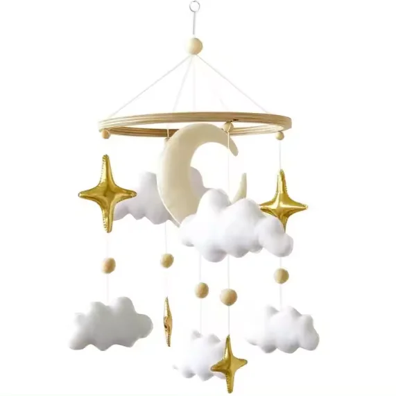 Simple hand-sewn Nebula style non-woven wind chime hanging bed bell children's room gift bamboo circle felt toy