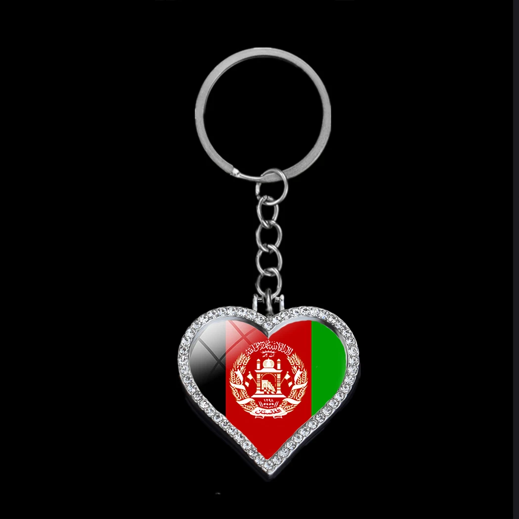 Heart Flag Rhinestone Key Chain Bling Key Ring for Women Afghanistan Syria Turkey France Palestine Lebanon Iran Craft Souvenir