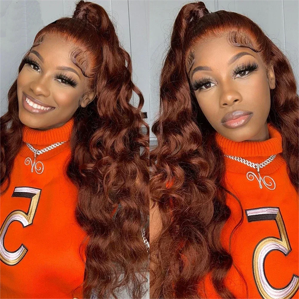 Rötlich Braune Body Wave Echthaar Lace Front Perücke Glueless_voghion.com