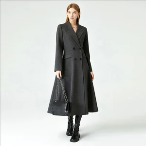 British Style Suit Style Woolen Coat for Women Autumn and Winter Waist Slimming Double Breasted Long Woolen Coat