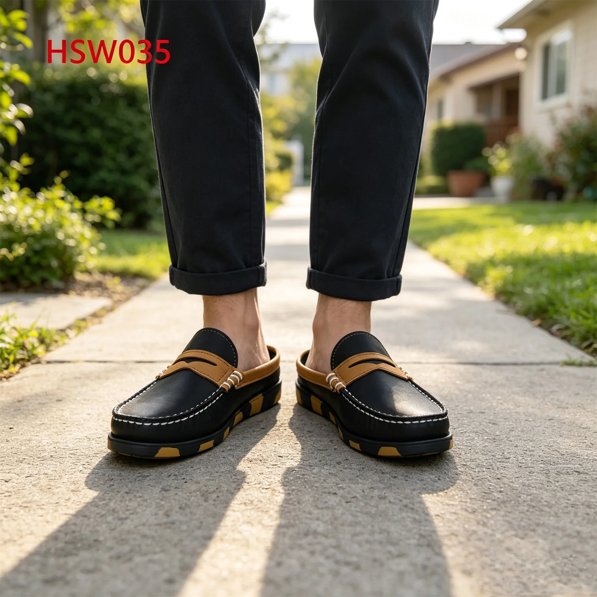 ZYF,Weekend Escape Mask Style Easy Wear Black&yellow Boat Shoes Daily Collocations Hand Stitching Hua Singh Penny Shoes HSW035