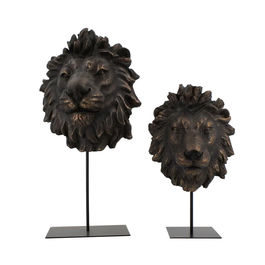 Wholesaler 3D Metal Stand Resin Animal Lion Statue Wall Decor Art For Home Decor Decorative Crafts