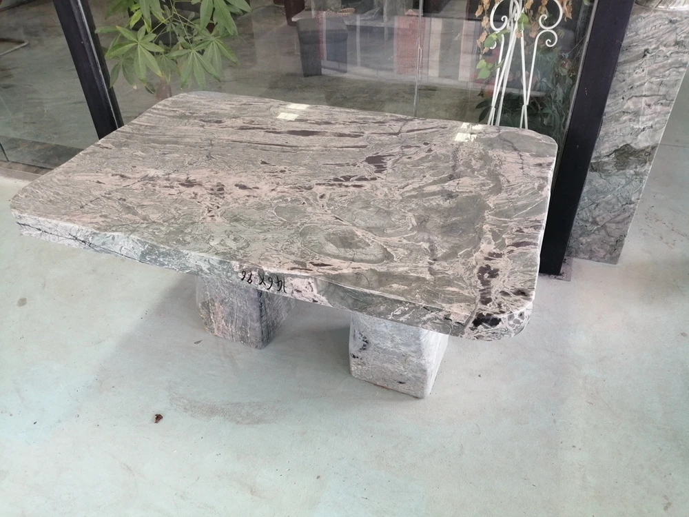 Natural Dragon Jade Marble Stone Table And Chair Sets Marble Benches For Outdoor Garden And  Patio