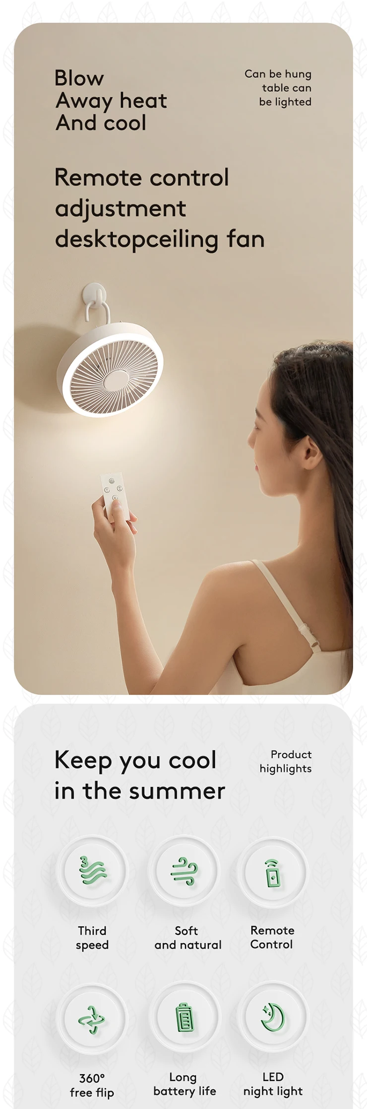 Simple Modern Ceiling Fan, 3.7v, Battery - detail 2
