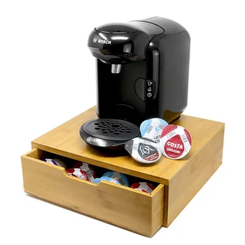 Rustic Style Bamboo Coffee Pod Drawer Rectangle Storage Bin for Kitchen Pods Holder with Lacquer Finish