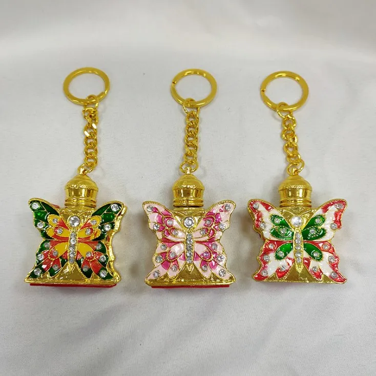 1ml 3ml Middle East Arabia Style Essential Oil Bottle with Key Chain Vintage Metal Perfume Bottle