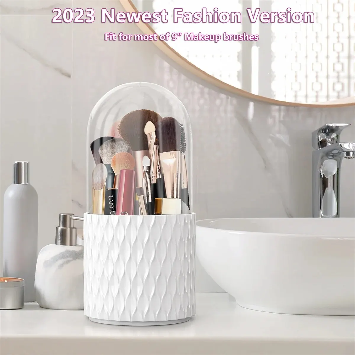 Custom 360 Rotating Makeup Brush Organizer With Dustproof Lid Large