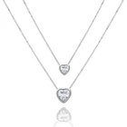 Silver Double Layer Heart 925 Sterling Silver 3A Zirconia Bead Necklace