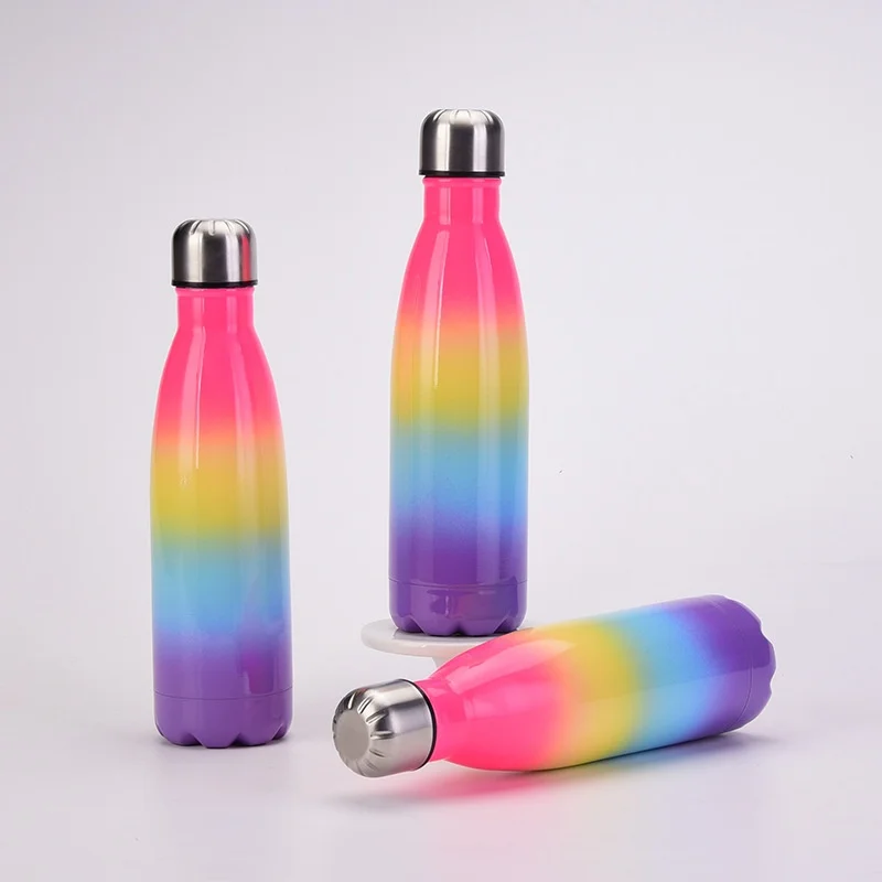 2026 Cross-border New Gradient Color Rainbow 500ml Double-layer Stainless Steel Vacuum Insulated Bullet Cup Outdoor Portable