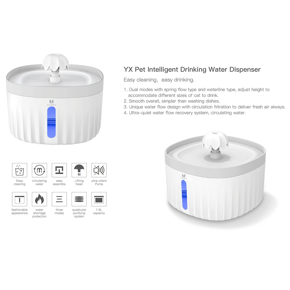 fashionable new designed auto smart pet drinker cat water feeding fountain dog drinking feeder dispenser 2L white blue red