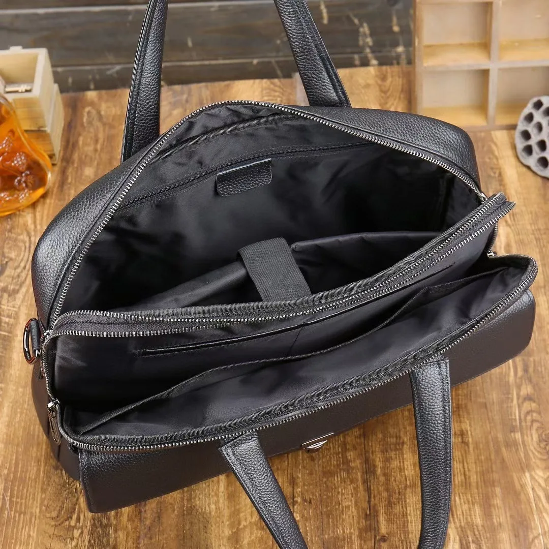 OEM ODM Wholesale Real Leather Lawyer Bag Brief Case Pebble Genuine Leather Computer Laptop Briefcases for Business Office Man