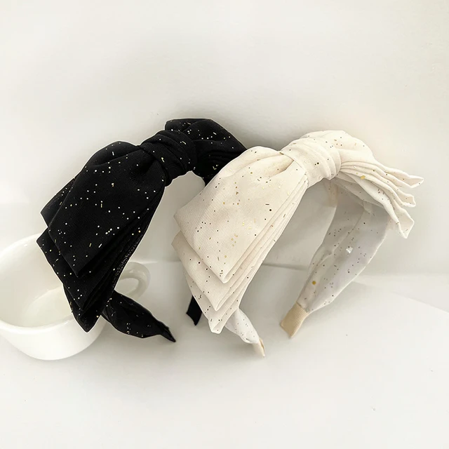 Big Bowknot Solid Color Wide Headbands Simple Sparkling Durable Hair Accessories Women Bling Knotted Diademas Bow Hair Ribbons