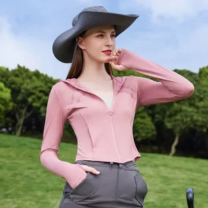 Wholesale Women Fashion Long Sleeve T-shirt Ice Silk Quick-drying Slim Fit Zipper Shirts UPF 50+ Sun Protection Wear