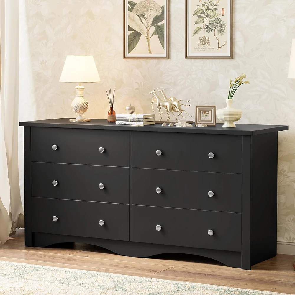 product black modern wood 6 drawer dresser for bedroom storage chest of drawers for hallway living room entryway-1