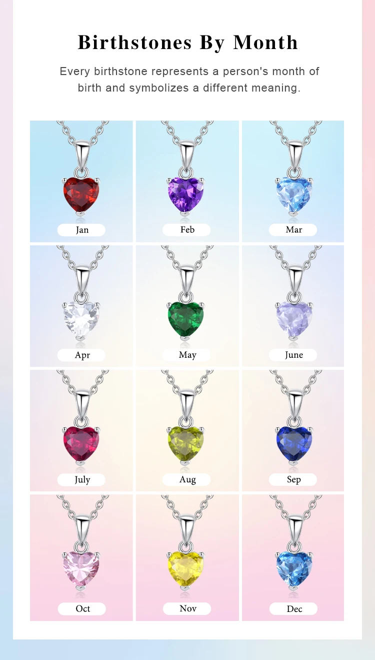 Classic 925 Sterling Silver Cubic Zirconia Heart Shaped Birthstone ...