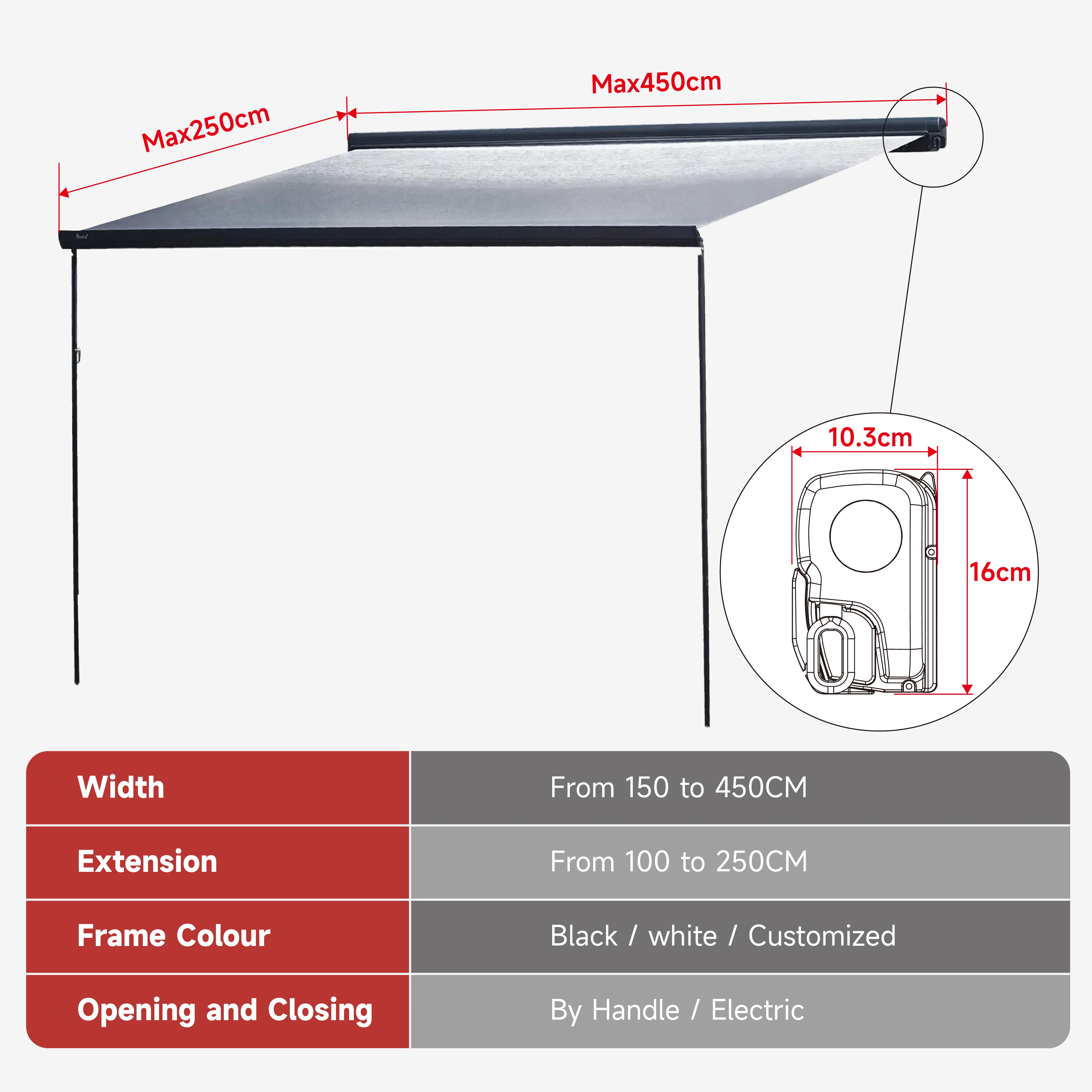 Wareda W5500 100% Aluminum Trailer Caravan Campervan RV Electric Full Cassette Motorized Awning for Motorhome