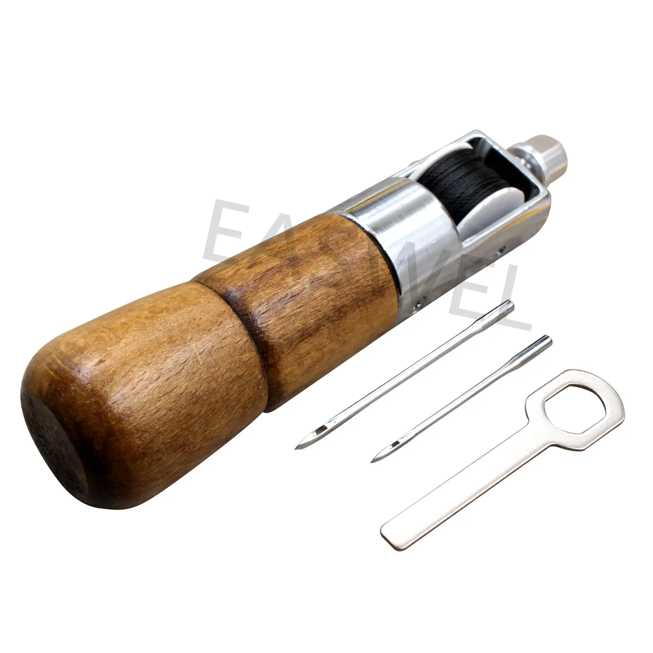 ShineBear Professional Stitcher Sewing Awl Hand Stitcher Repair Tool Kit for Leather and Heavy Fabrics Wood Handle Repair Drillable Round Color: Slender Awl 