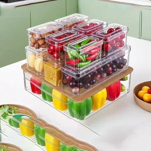 Modern Design Plastic Kitchen Storage Bamboo Lid Refrigerator Box Plastic Crisper Box with Cutting Board