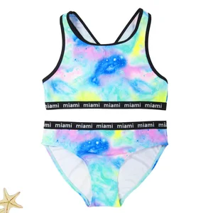 Colorful Crop Top Style Swimwear Beachwear for Kids Breathable Two Piece Girls Swimsuit Bathing Suit for Summer