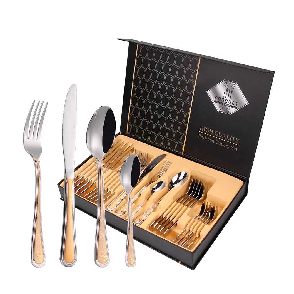 Набор роскошных столовых приборов 24 в стиле барокко, набор столовых приборов из нержавеющей стали 18/10, свадебный набор столовых приборов 24 шт.