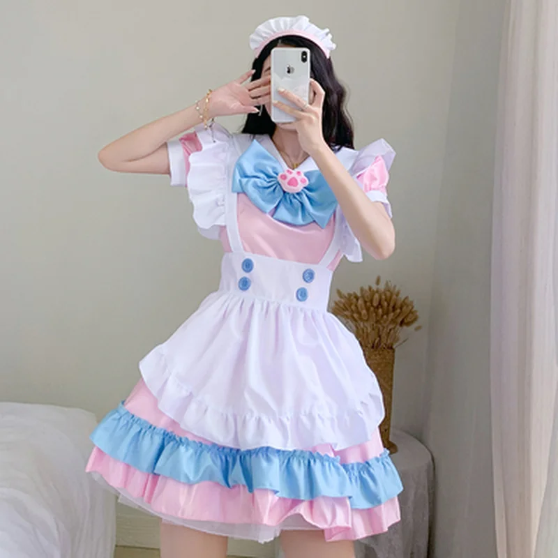 Anime maid outfit cosplay lolita vestido kawaii rosa empregada doméstica  uniforme limpeza plus size traje de halloween
