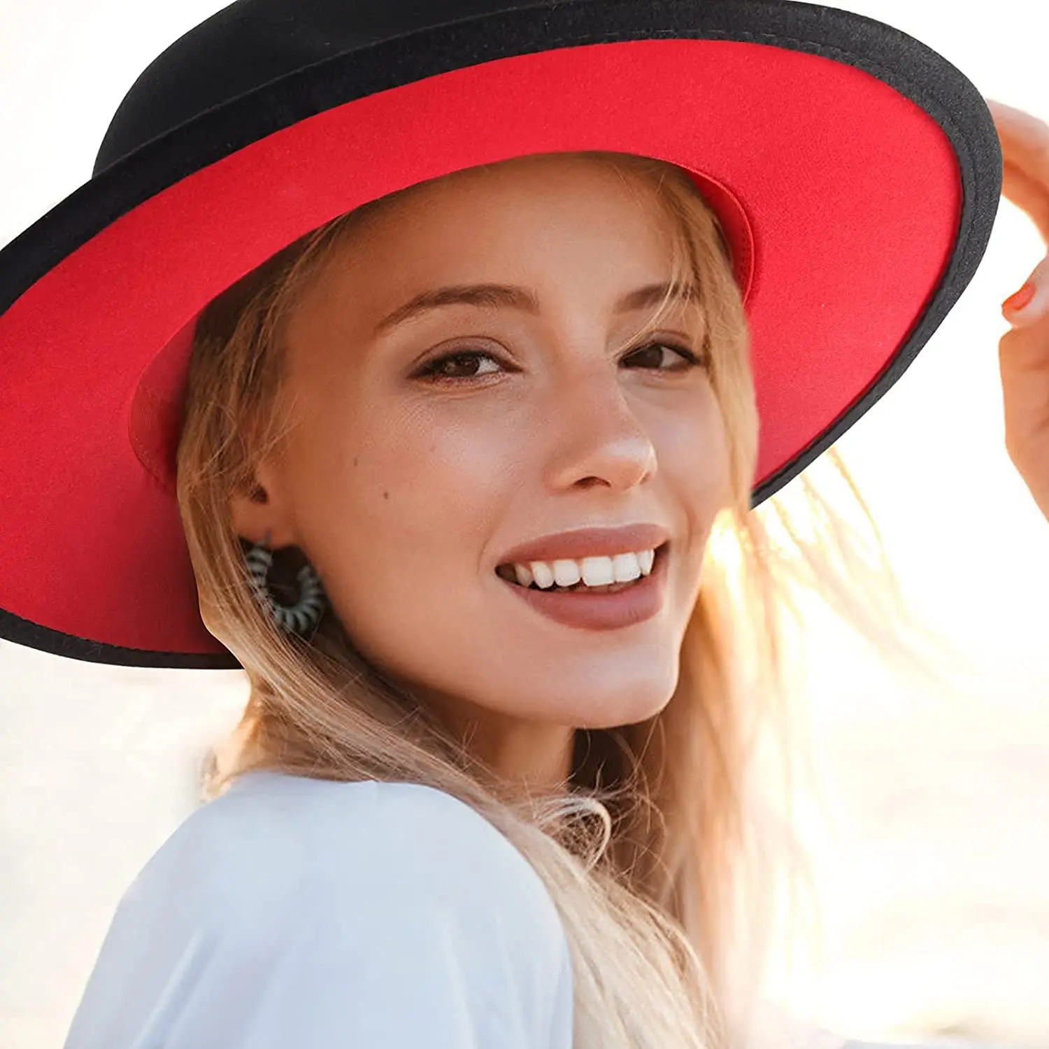 New Elegant Lady Winter Autumn Wide Brim Hat Women Wool Fedora Felt Hat With Pearl