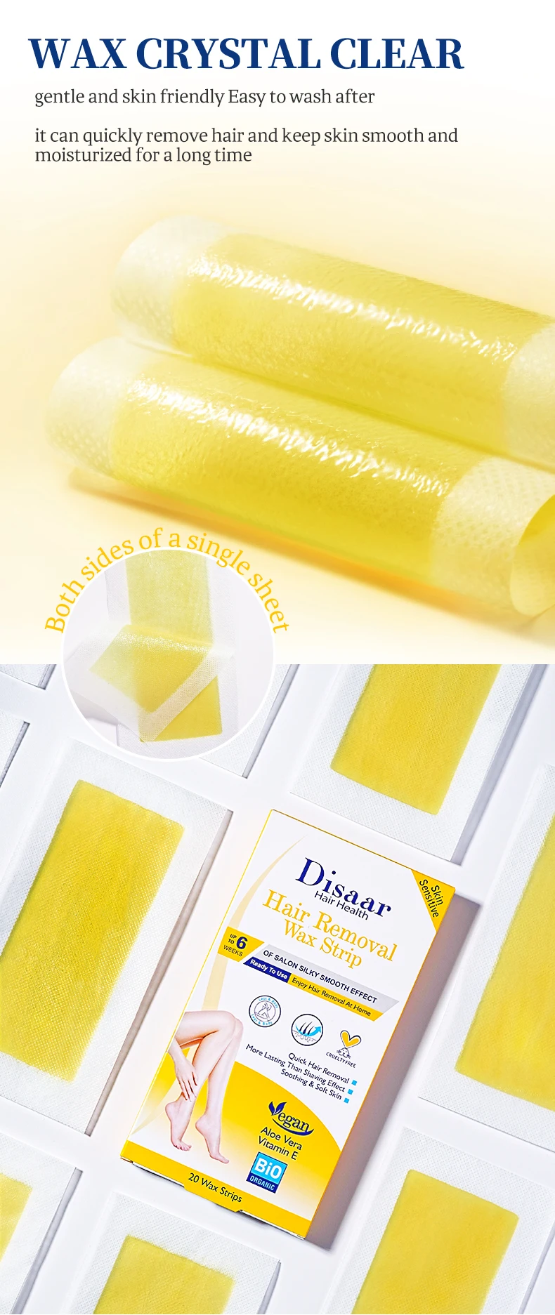 Disaar Skin Sensitive Wax Strips Hair Removal Wax Strips Body Wax Strips for Hair Removal