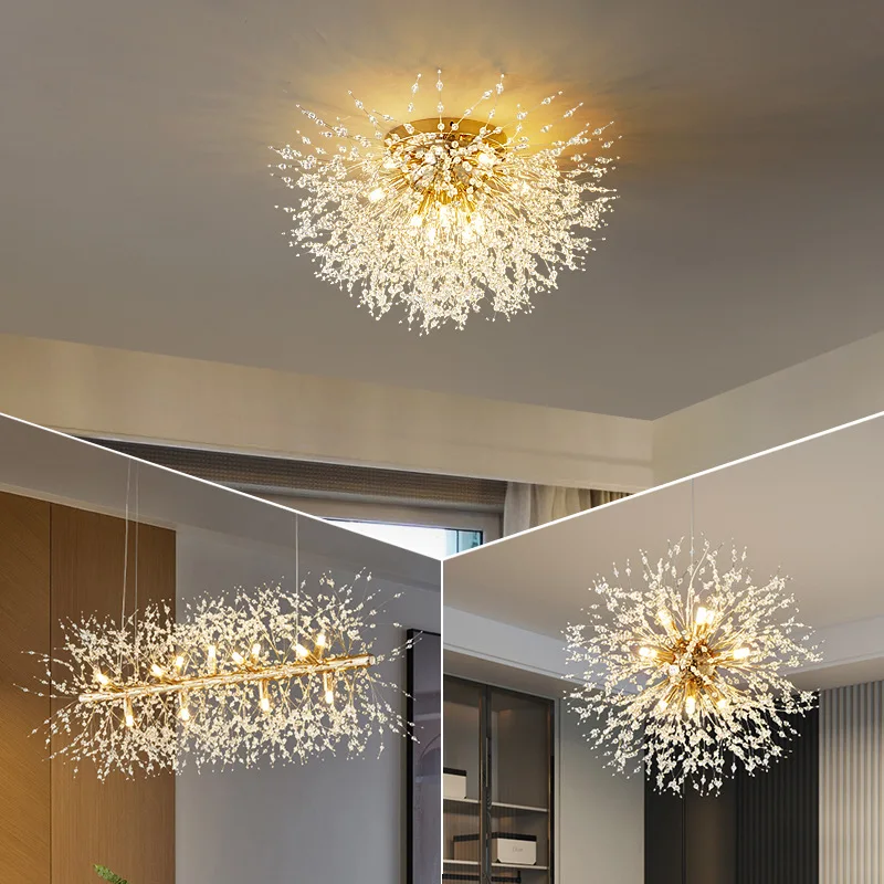 Lámparas colgantes de cristal LED para comedor, candelabros de cristal decorativos de lujo, estilo nórdico moderno, diente de león